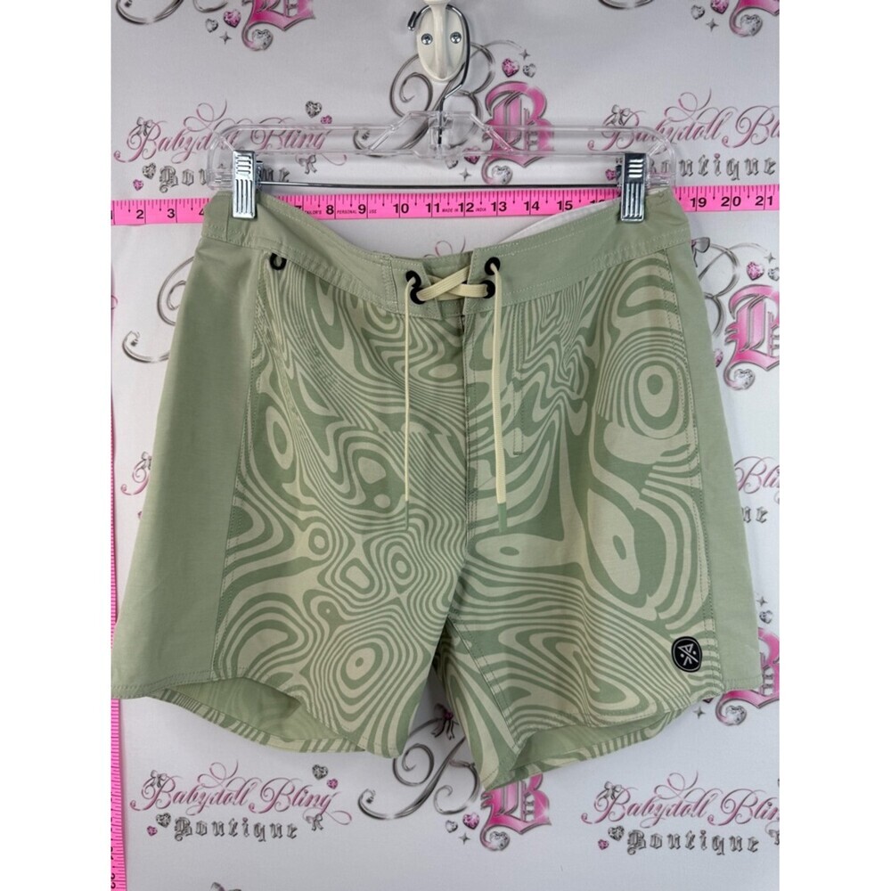Roark shorts swim pool board surf groovy Men's Olive Green Swirl Swim Trunks